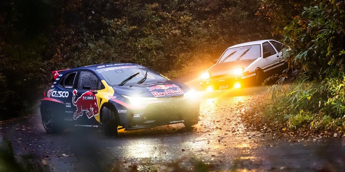 Kalle Rovanperä Drifts Mount Iwaki with Iconic Cars